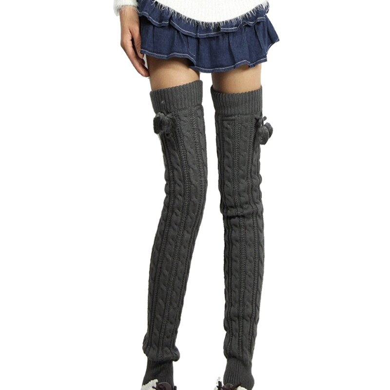 Gebreide Vrouwen Winter Beenwarmers Knie Hoge Dij Hoge Tie Kabel Gebreide Lange Boot Sokken Dames Laars Been Warmer: Dark grey