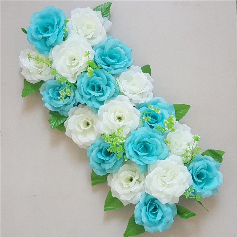 Artificial Rose Row Wedding Flower Row Arch Flower Four Corners Chamber Floral Arrangements Wedding Road Lead Pergola Happiness: Lake Blue   Milky White