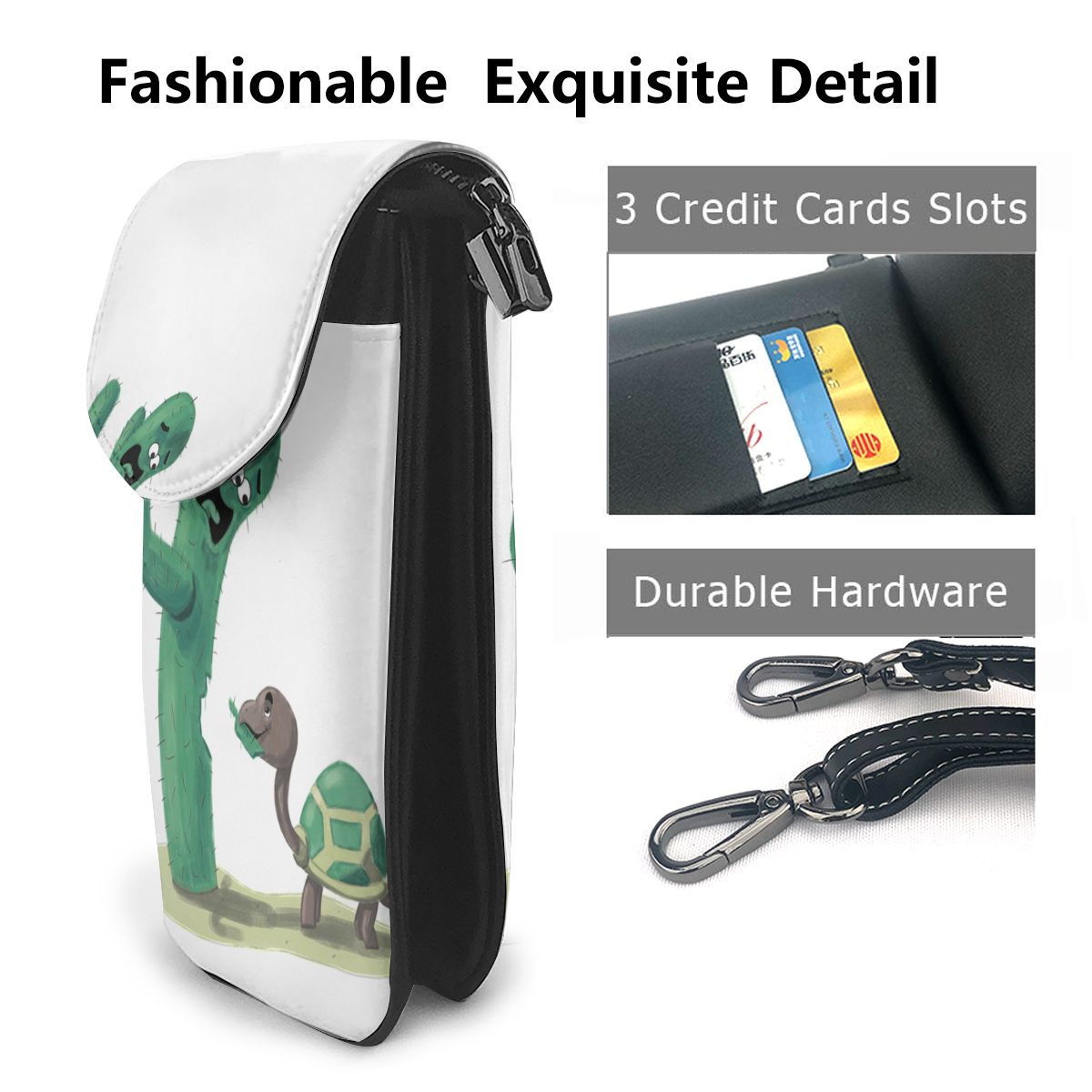 Tortoise Eating Cactus Shoulder Bag House Plant Aesthetic Leather School Women Bags Student Bulk Purse