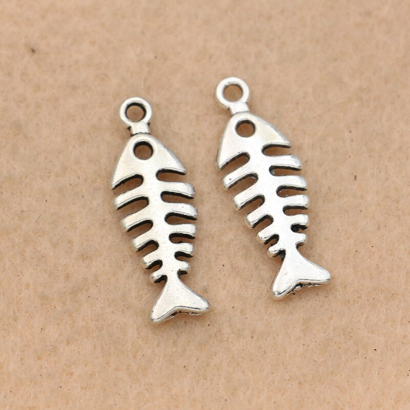 Kjjewel Tibetaanse Verzilverd Fish Bone Charms Hanger Sieraden Maken Armband Bevindingen Diy Accessoires 26X10Mm 10 Stks/partij