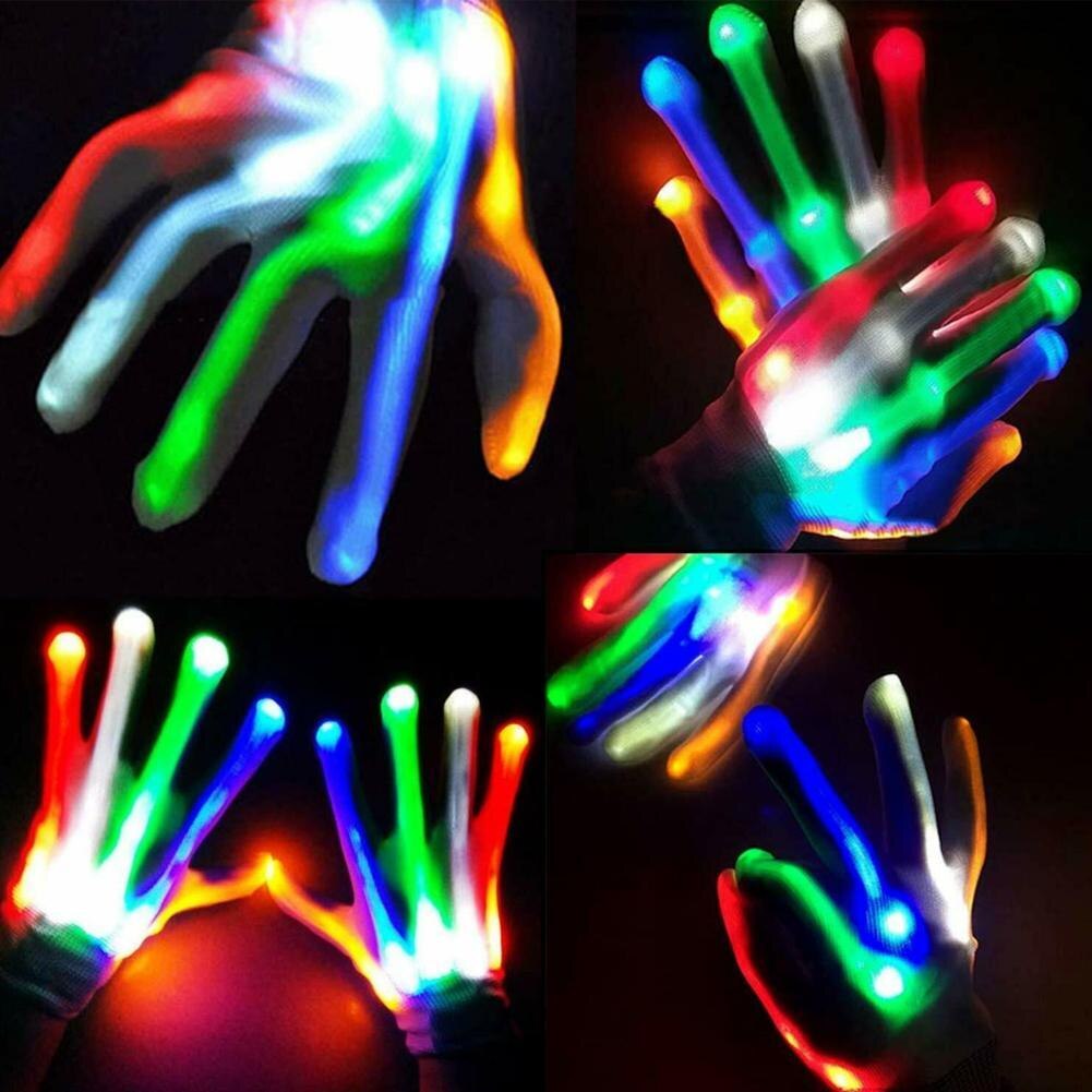 1 par led regnbuelys glødende hansker halloween prank leketøy bar blinkende hodeskalle hansker stadium 7 lysmodus barnebursdag