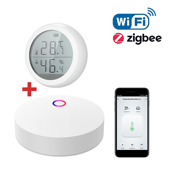 Tuya Zigbee Wifi Gateway Smart Household Smart Thermometer Hygrometer Temperature Sensor Humidity Sensor Digital WiFi Zigbee Hub: 1 set