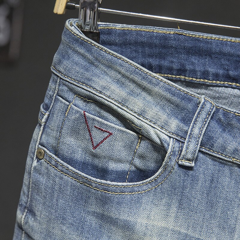 Heren jeans gaten gerafeld hiphop gescheurd lichtblauw stretch slim leg streetwear distressed moto biker jeans mannelijke denim broek ,849