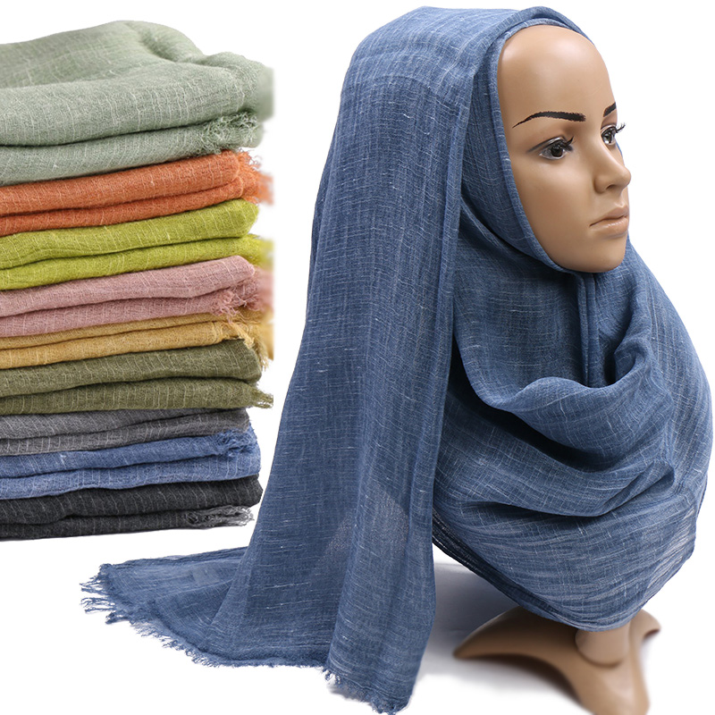 Stor størrelse linned tørklæde almindelig kvast sjaler foråret tynde tørklæder ensfarvet muslim hijab tørklæde kvinder wrap arabisk turban