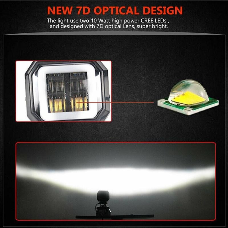 3 Inch Led Work Light Bar Frog Lamp Headlights Work Light For Suv Dsl Atv Suv Red Halo Off-road 4WD 12V 24V 6000K