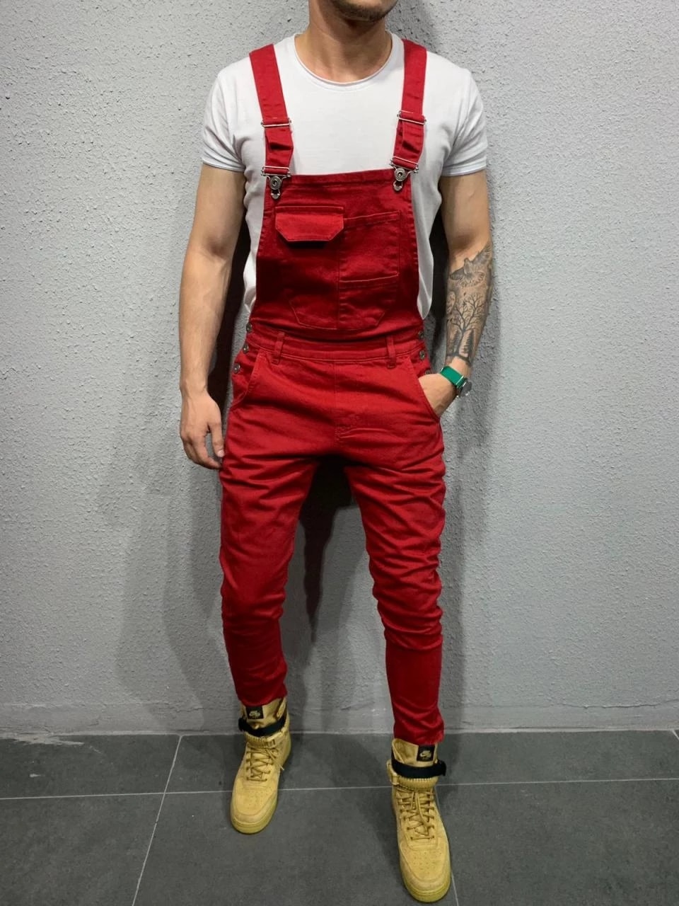 Stil herre ripped jeans jumpsuits hi street distressed denim hagesmæk overalls til mænd selebukser