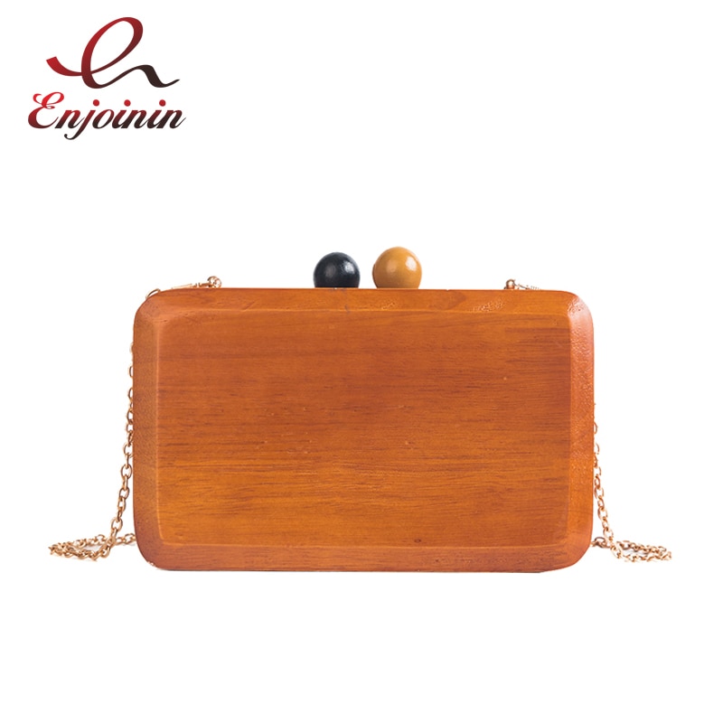 Bolso de mano de Vintage para mujer, de madera de estilo Simple, Mini bolso de noche con cadena, bolso de hombro femenino, Bolsa con solapa