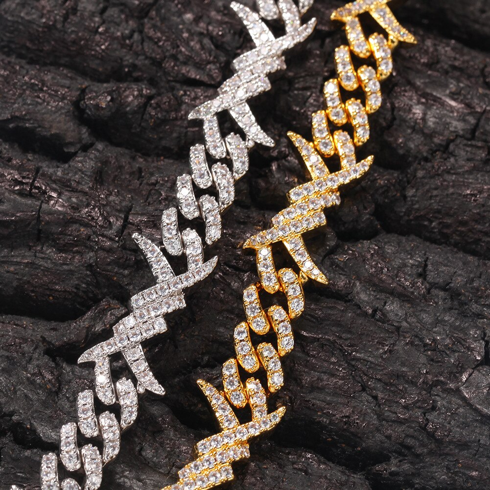 Hip Hop Mannen Gouden Kleur Draad Chain Zirkoon Cubaanse Ketting Ijs Uit Cubaanse Jewerly Crystal Miami Braclete Chain Hip Hop voor Mannen