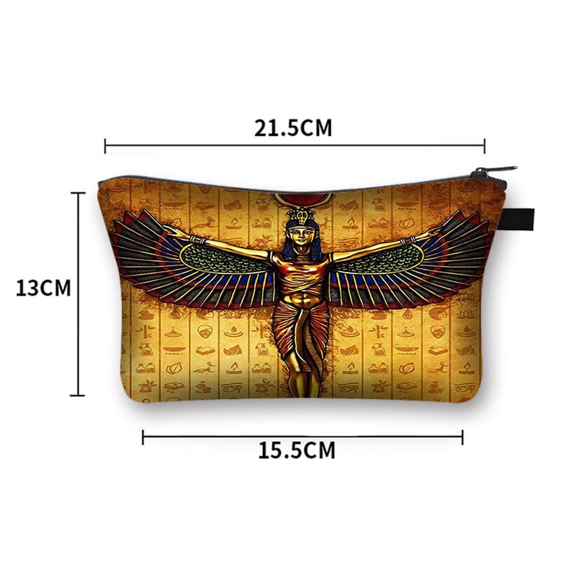 Egyptiskt konsttryck kosmetikafodral kvinnor sminkväskor egypten farao anubis necessär liten handväska läppstiftshållare kosmetisk väska