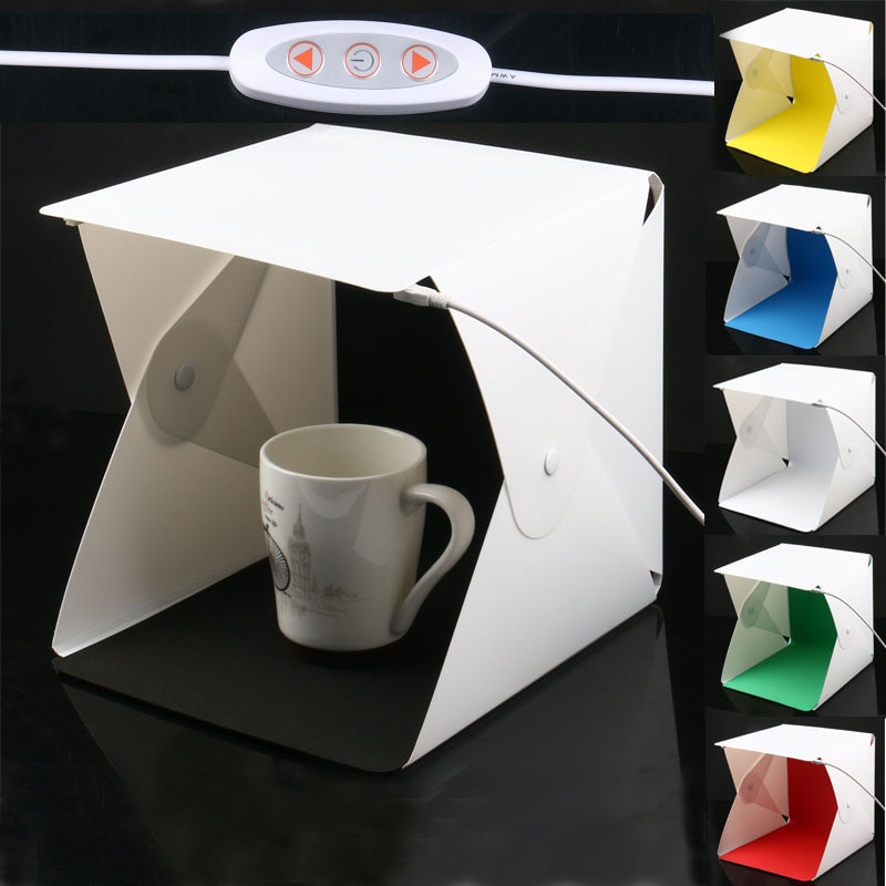 6 stks kleur Draagbare Vouwen Studio Diffuse Soft Box Met dubbele LED Licht Zwart Wit Fotografie Achtergrond Fotostudio doos