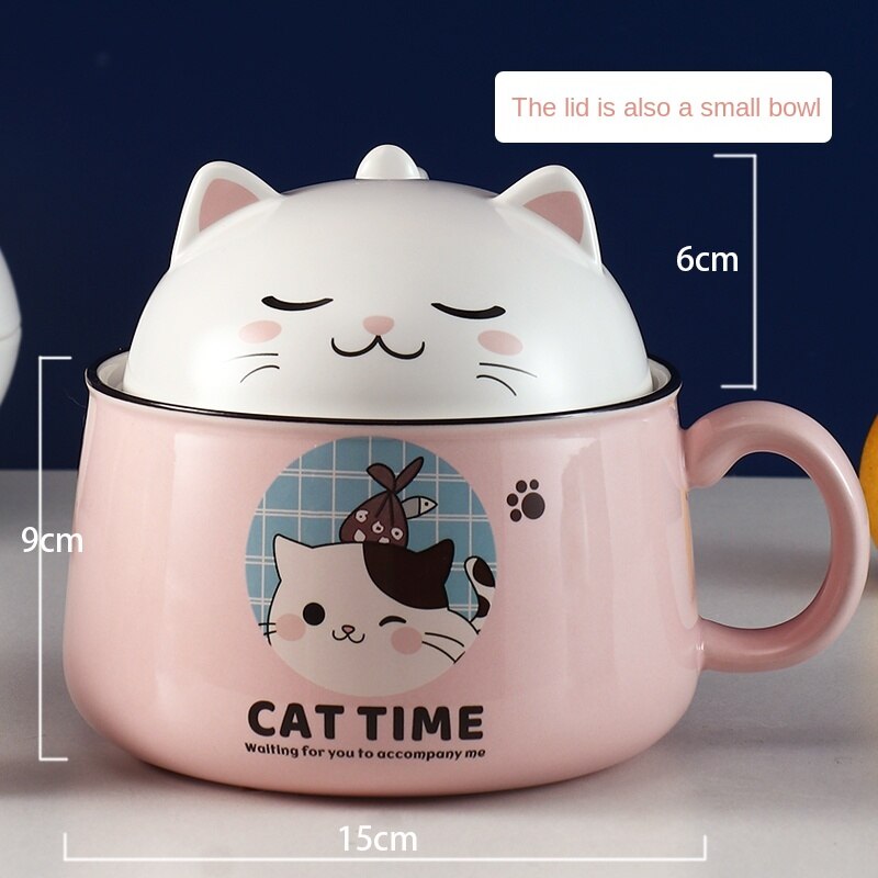 Taza de cerámica con tapa, cuchara, Linda taza de café de gran capacidad, personalidad, tendencia creativa, taza para pareja, para estudiantes masculinos y femeninos: pink Bowls