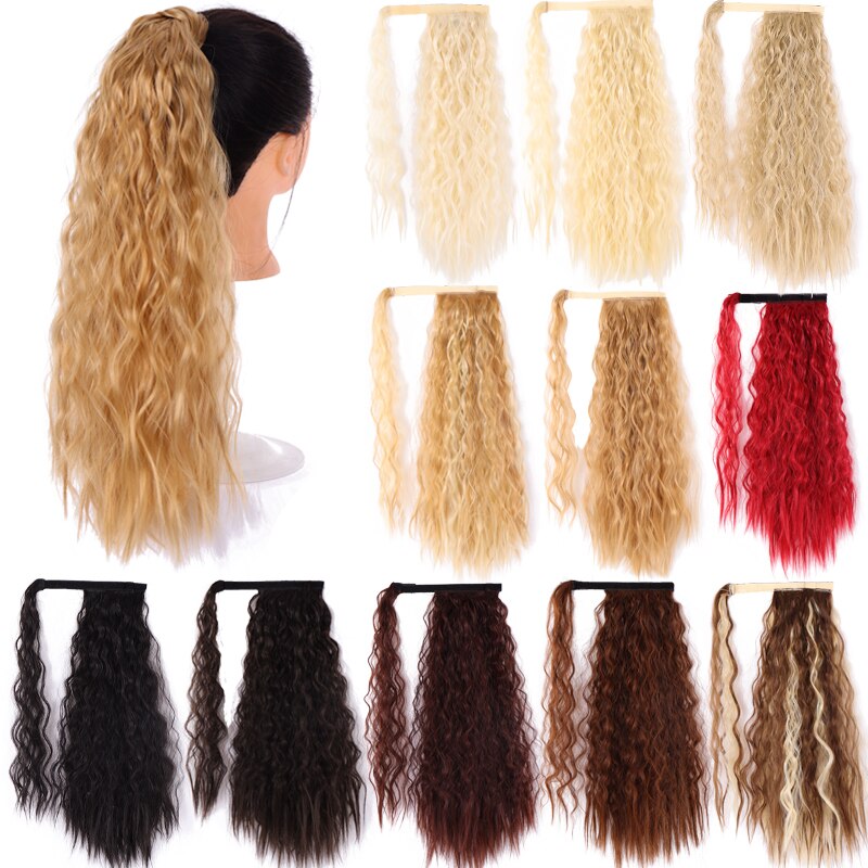 AILIADE Women Long Corn wavy Wrap Around Magic Paste Ponytail Hair Extension Resistant High Temperature Hairpieces Synthetic