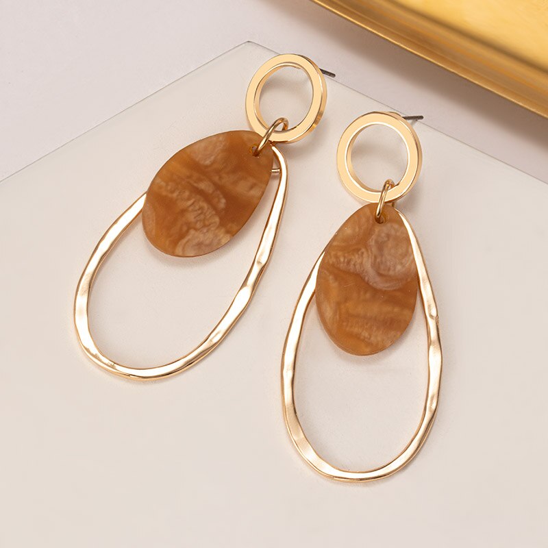Pendientes llamativos coreanos para mujer, aretes con colgantes geométricos acrílicos marrones, aretes dorados, joyería: Brown 489