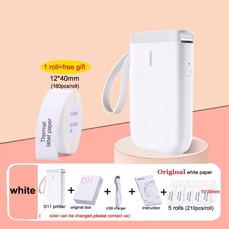 Niimbot D11 Wireless label printer Portable Pocket Label Printer Bluetooth Thermal Label Printer Fast Printing Home Use Office: add 5rolls label L