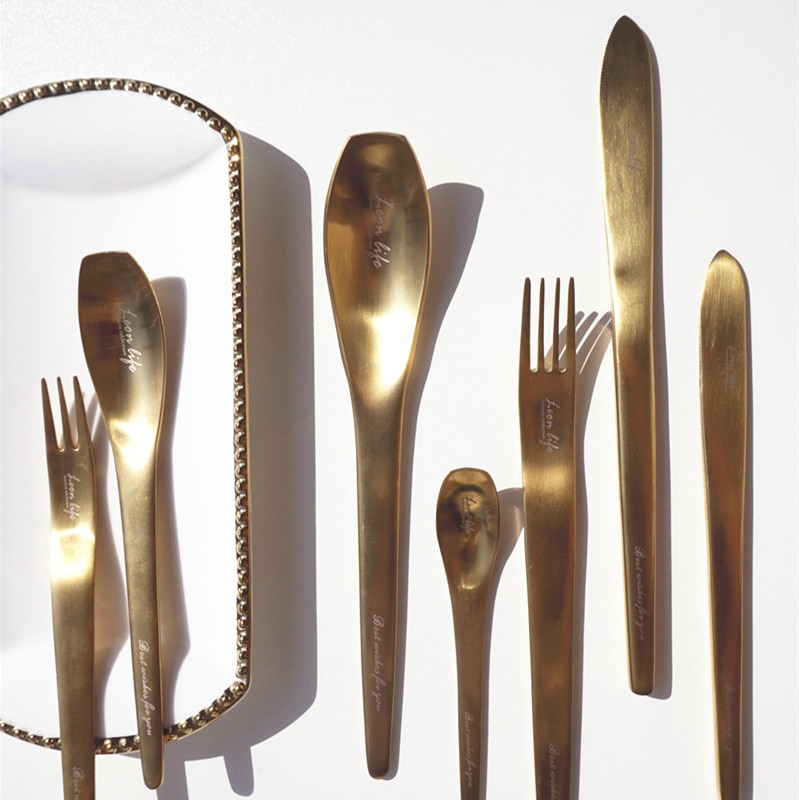 1 stk nordisk alfabet mat guld 304 rustfrit stål bestik western style mad bøf gaffel dessert familie frugt gaffel service