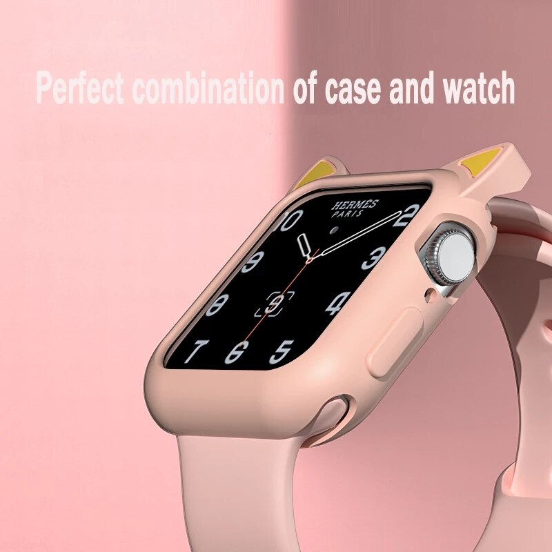 Watch Protection Cover For iWatch Series 3 2 42mm 38mm Soft Silicone Cartoon Cat Ears Case For Apple Watch 4 5 6 Se 40mm 44mm