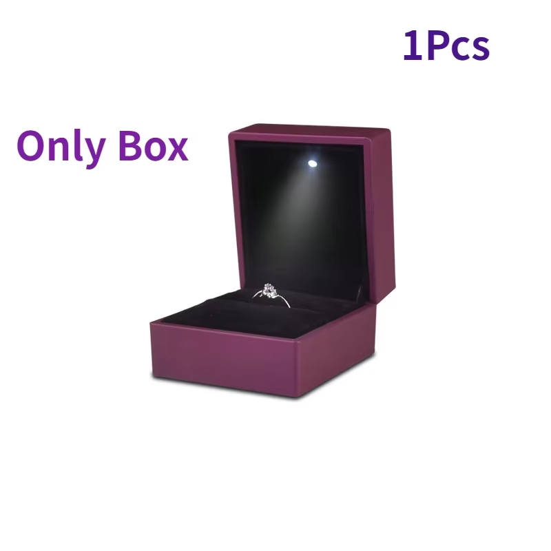 Sieradendoos LED-ringdoos voor trouwring Verlovingsringdoos Geschenkdoos Verpakking Showdozen met licht, doos voor sieradendisplay: Paars