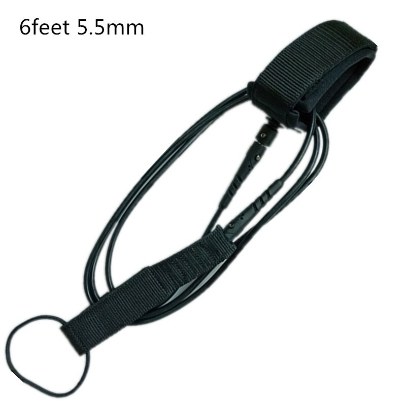 SRFDA surfboard leash 6feet5.5mm Double swviels straight leash with Polyurethane TPU Nylon Stainless steel surf leash: Black