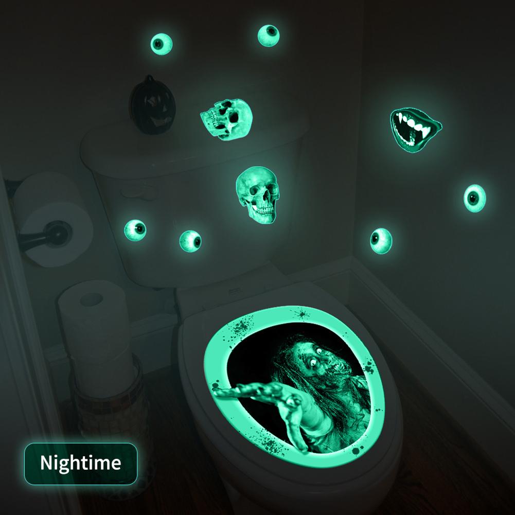 Halloween Toilet Seat Cover Decals Scary Glowing Stickers Bathroom Horror Walking Dead PVC Decoration Stickers