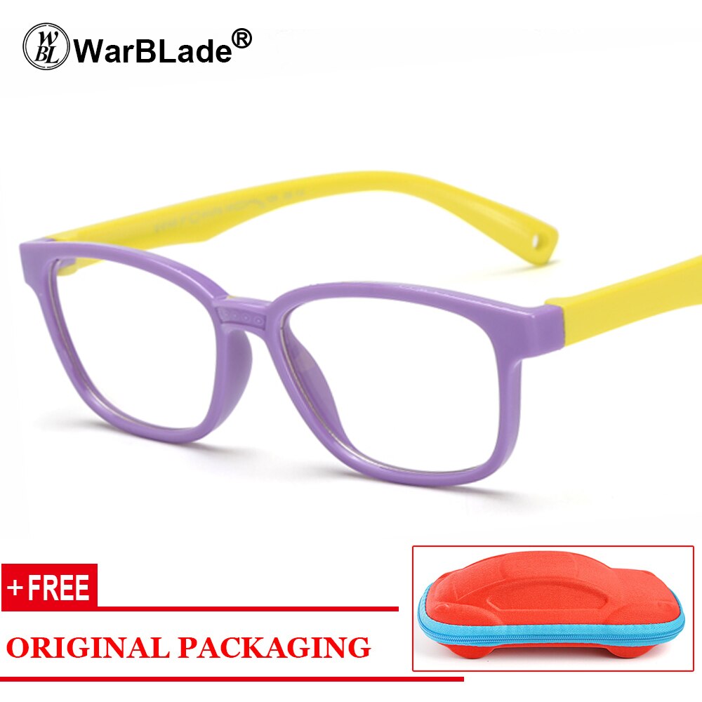 Gafas de silicona para niños y niñas, montura Flexible para gafas, estuche gratis: purple yellow