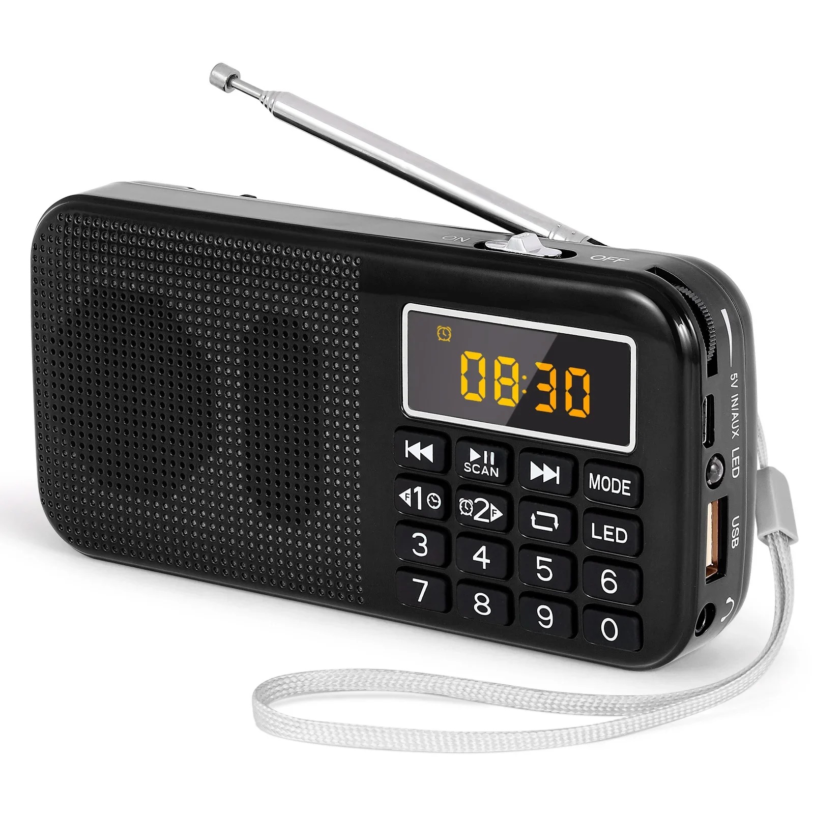 Bärbara fm-radioapparater digitalradio led-display uppladdningsbar radio usb/sd/tf/aux-spelare: Blå