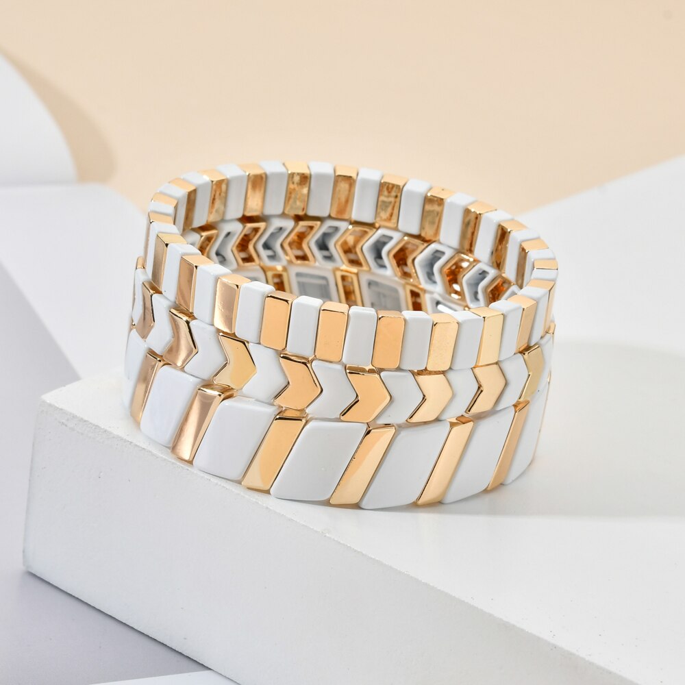 2022 Summer Gold Color Enamel Bracelet Tile Bracelet Bohemian Stackable Stretch Bracelets For Women Jewelry