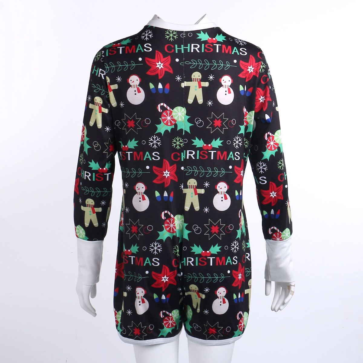 Women Christmas Snowman Printed Playsuit Romper Jumpsuit Lady Xmas Festival Casual Long Sleeve Pajamas Sleepwear Nightwear