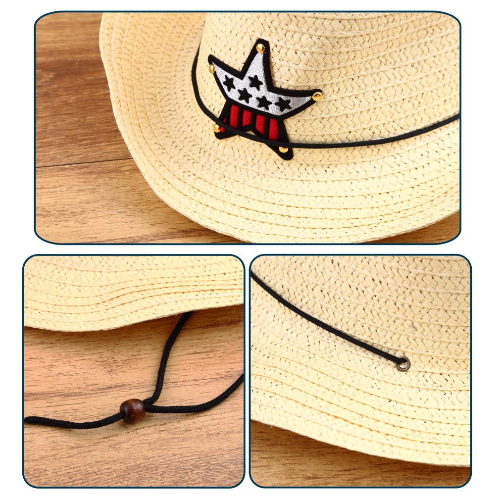 OUTAD Straw Baby Hat Kids Beach Sun Cap Boys Girls Western Cowboy Children Cap Summer Hats Big Brim Sunbonnet Caps