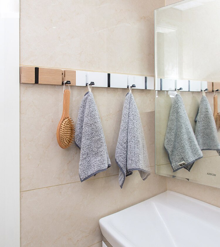 Bamboo Foldable Coat Towel Hooks Door Hanger Punch Free Multifunction Cap Key Holder Wall Storage Organizer