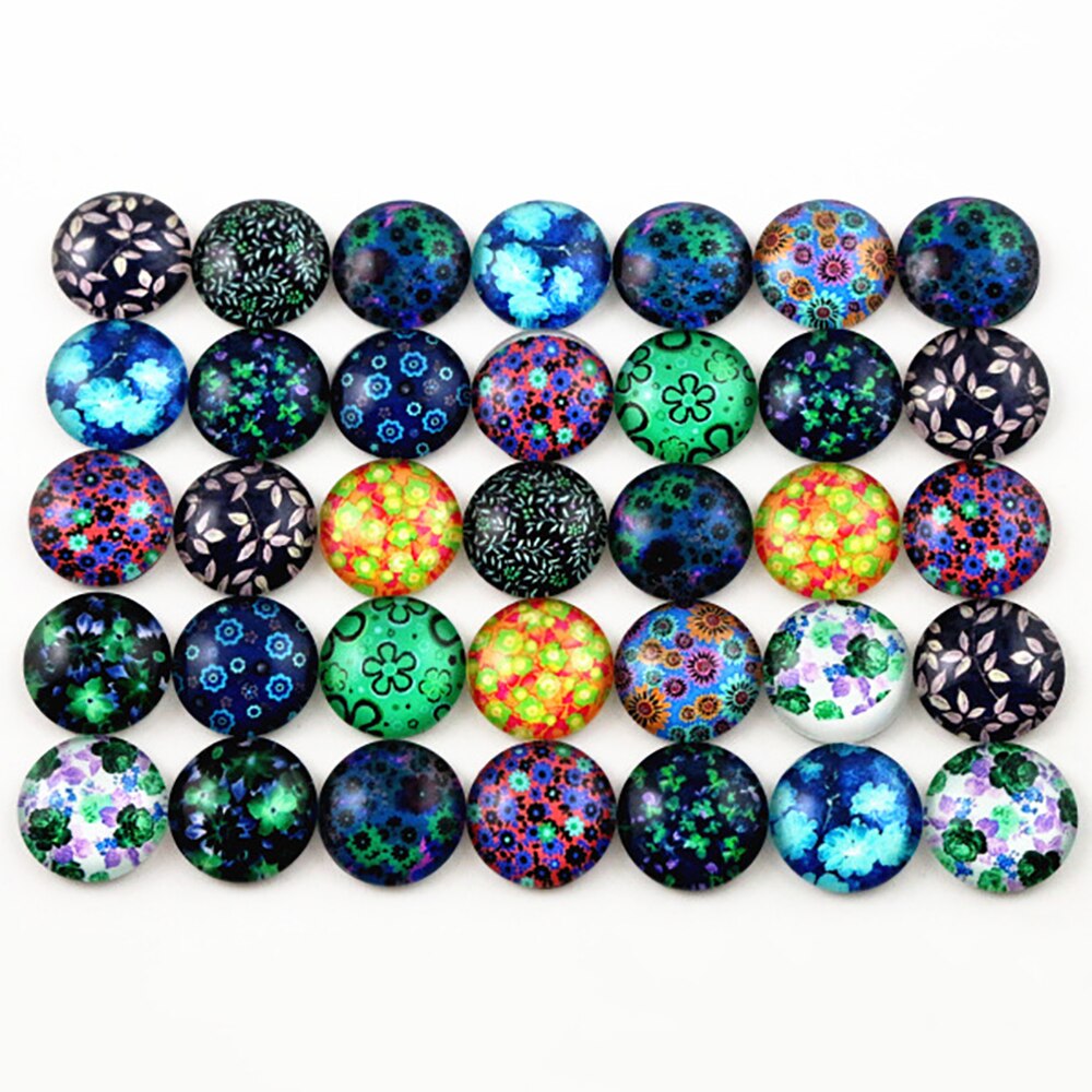 50pcs 12mm 14 style Mixed Flower Handmade Photo Glass Cabochons Pattern Domed Jewelry Accessories Supplies