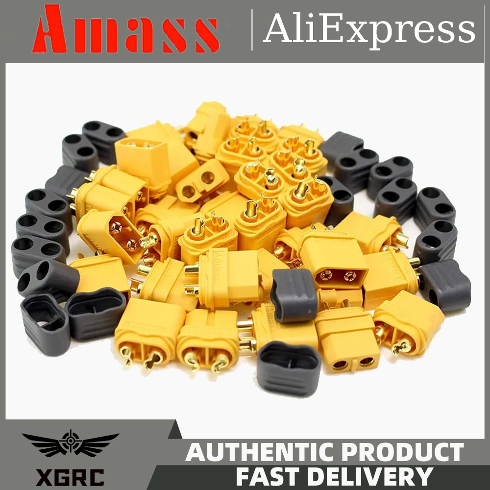 10 peças conector amass xt60h + xt60 com capa de proteção macho fêmea plugue de alimentação com bainha para bateria lipo aviões rc carros