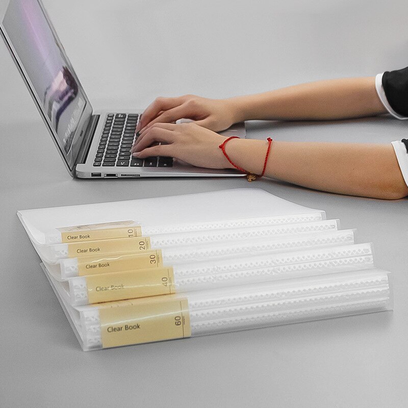 A4 File Pouch Bill Folder 10/20/40/60/80/100 Pages Data Book Large Capacity File Folder Portfolio Display Book Office Stationery