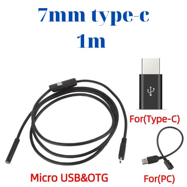 Endoskop Kamera für Android Telefon PC Flexible Kabel 7mm 5,5mm IP67 Wasserdichte Micro USB C Industrie: TYPE C 7mm 1M