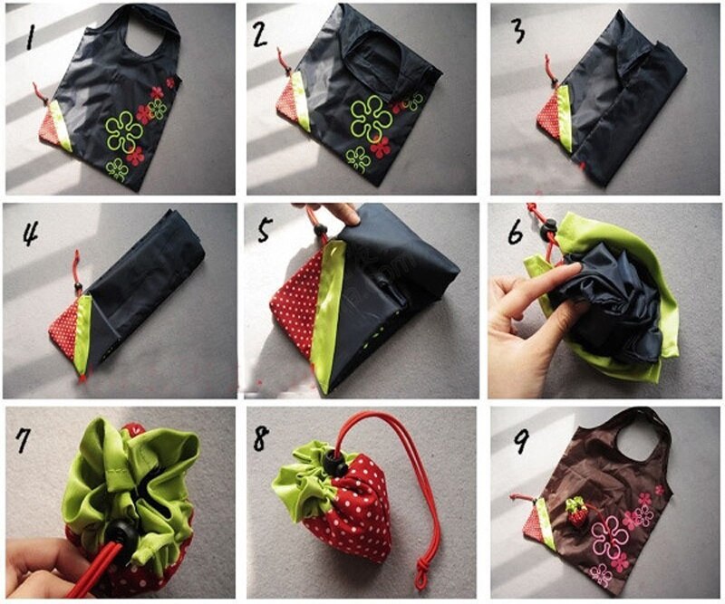 8 farben Eco Große Erdbeere Resuable Nylon Faltbare Lebensmittel Gemüse Obst Tasche Einzelhandel Einkaufstasche