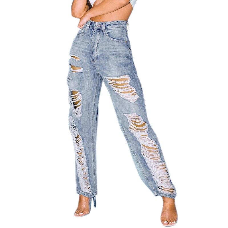 Vicabo casual losse dames jeans dames gescheurde gaten casual jeans broek vrouwen