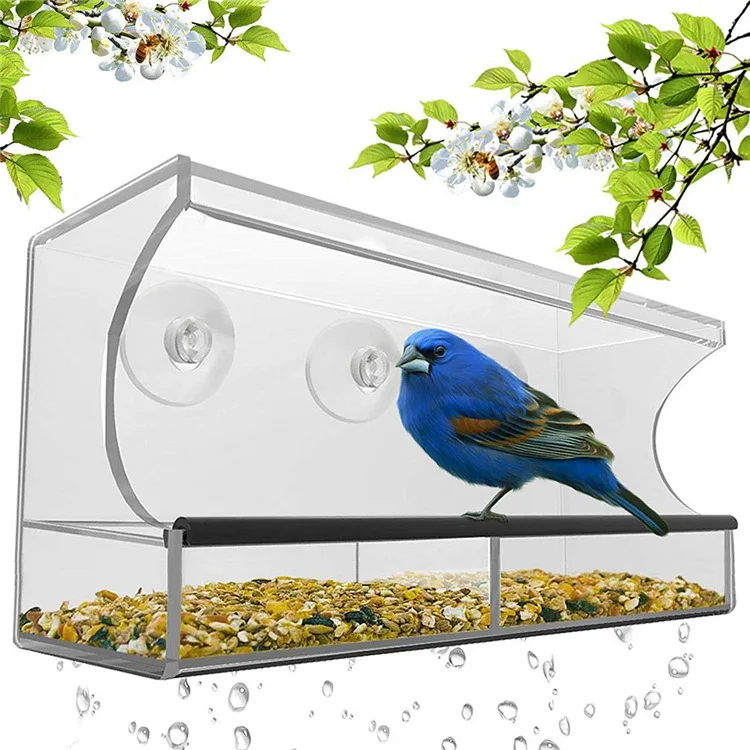 Comedero para pájaros, ventana transparente acrílica, bandeja para comedero de pájaros, casa para pájaros, comedero para mascotas, instalación con ventosa, alimentador tipo casa