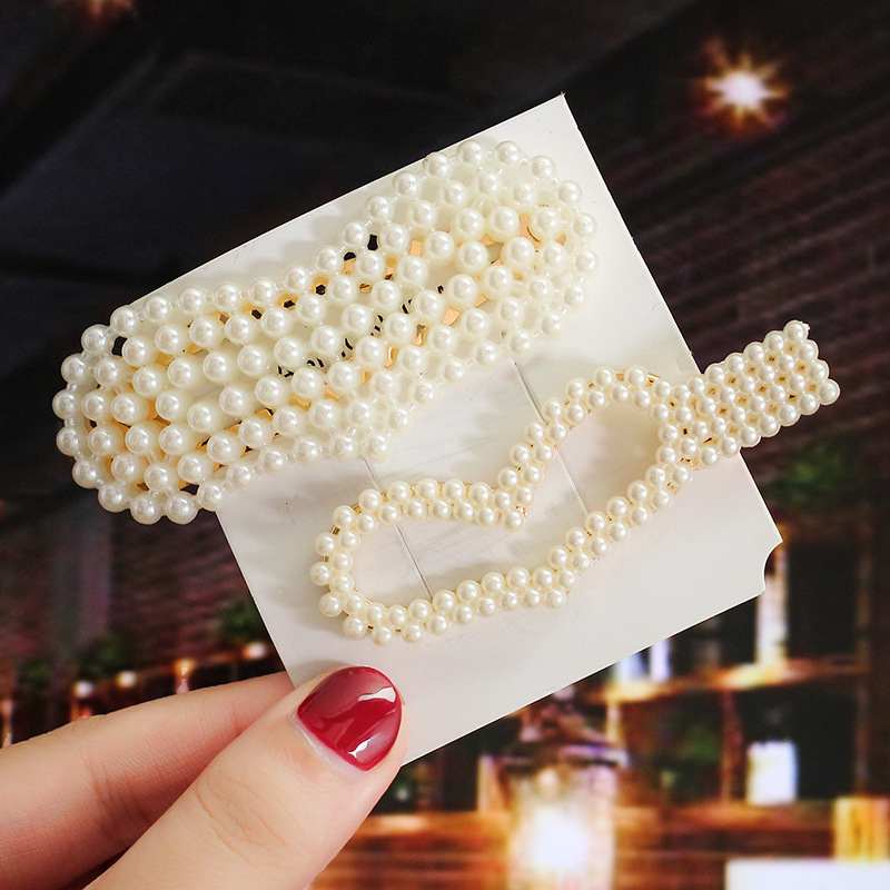 2Pcs/Set Ins Pearls Heart Crown Hairpins For Women Girls Hair Clips Barrettes Hair bow Female Hair Accessories: YH020-10