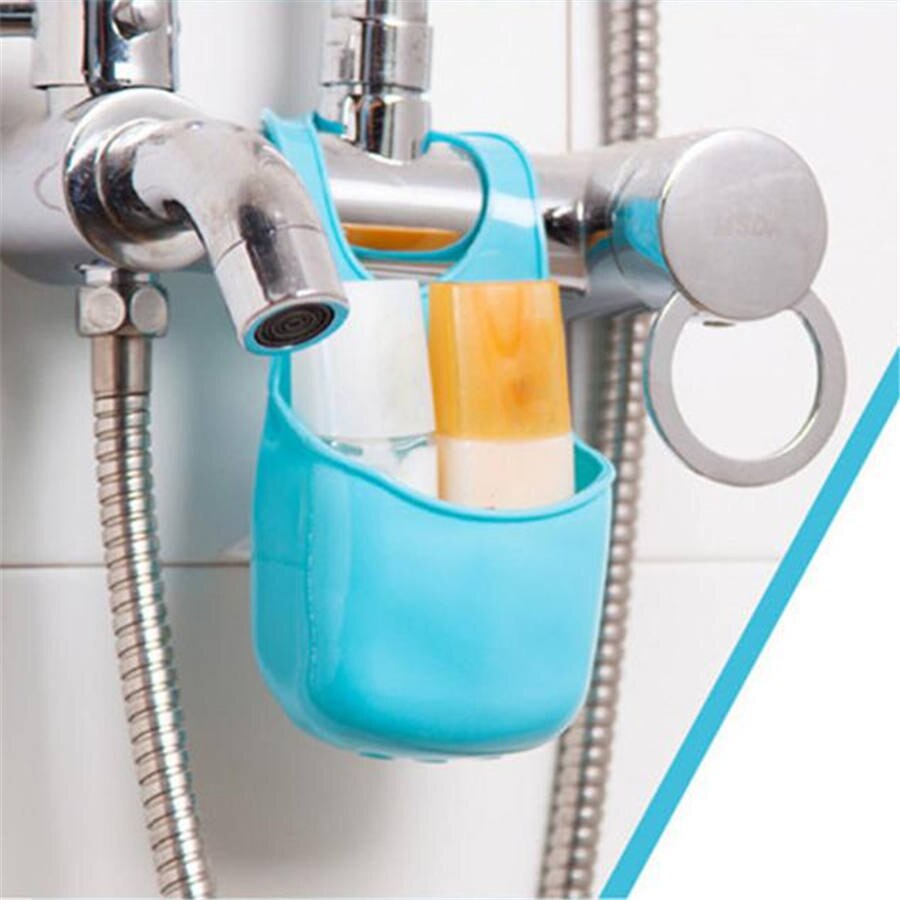 Kitchen Hanging sink Drain Basket Storage Drain Bag Cleaning Brush Toothbrush Holder Soap Sponge Drain Rack Sucker Storage Tool: Sky Blue