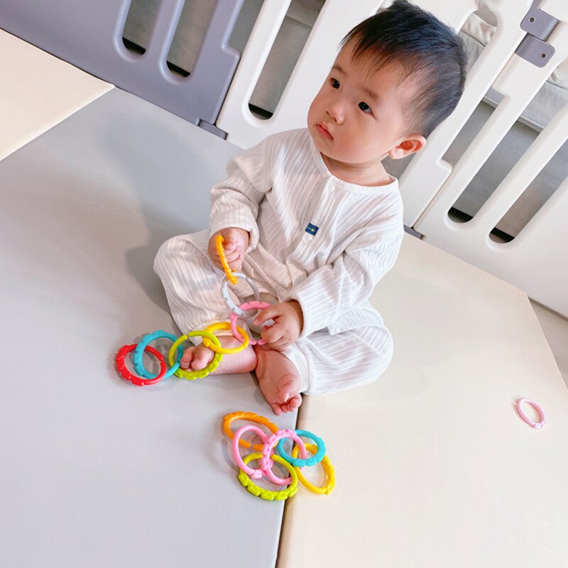 6/18/24Pcs BPA Free Grip Baby Teether Rattle Rainbow Ring Molars Rattle Safety Toy for Children Crib Bed Stroller Hanging