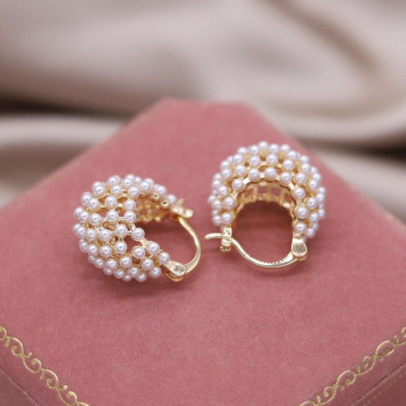 Koreanische neue Schmuck weiße Perle Tasche U-förmige Korb Ohrringe elegante Frauen tägliche Arbeit Accessoires: Gold-farbe