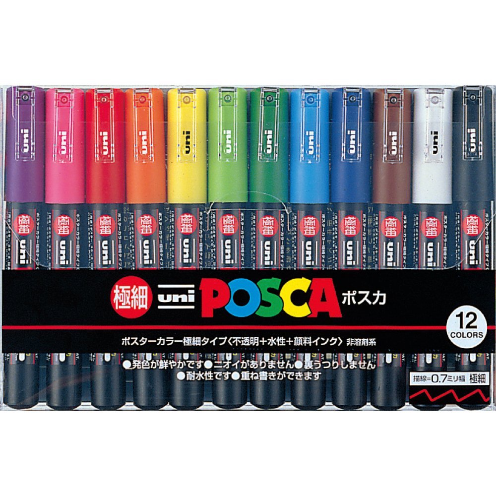 til uni-posca malingstusj 2 stk/parti - ekstra finne spiss  - 14 farger(stk -1m)