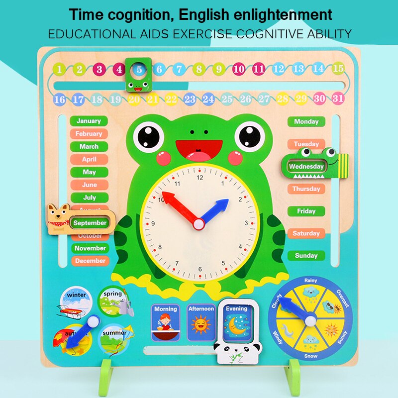 Houten multifunctionele puzzel kalender klok wekker cognitie baby kleuterschool speelgoed