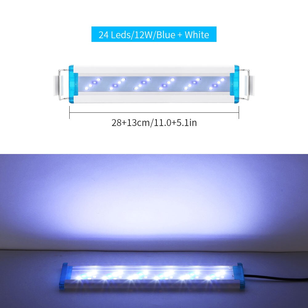 Éclairage led Super mince pour Aquarium 18-75CM, lampe Extensible et étanche à Clip pour Aquarium 90-260V: 28cm Blue White