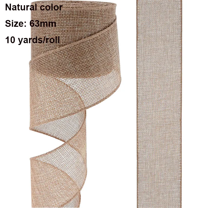 10 meter 63mm säckvävsband trådband enfärgat tygband för gör-det-själv-pyssel julklappsband krans festdekor: Pistolmetall