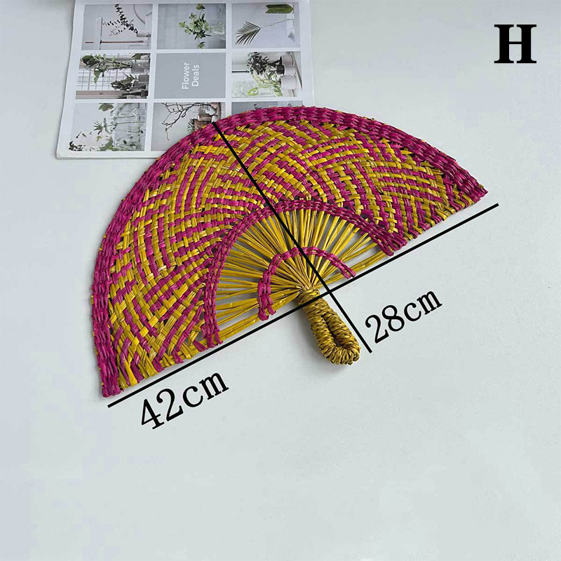 Hand-woven Straw Fan Decorative Handmade Semicircular Woven Fan Summer Cooling Fan Handheld Fan Home Decor: DARK GRAY