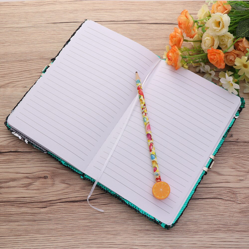 Mermaid Pattern Sequin Journal Notebook Writing Notebook Planner Personal Diary Organizer with Lock (Light Green+Silver)