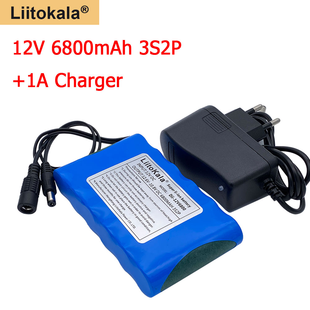Liitokala-batería de litio recargable para GPS y cámara de coche, cargador de 18650 V y 1A, 6800, 12v, 12,6 mAh