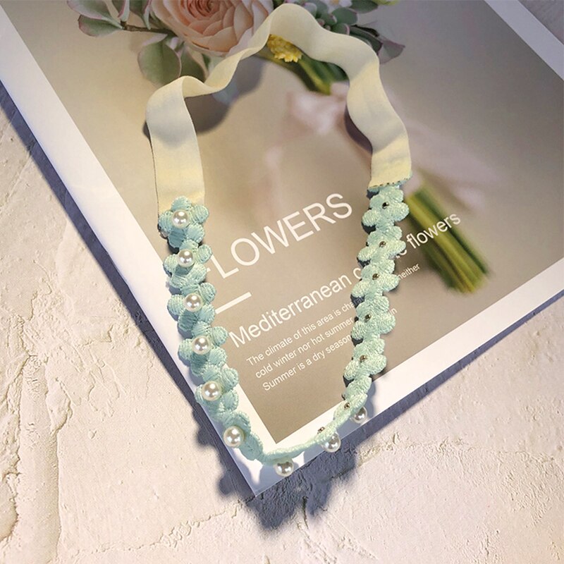 Fascia per fiori per bambini puntelli per foto per neonati fasce per perle per ragazze accessori per capelli in pizzo per neonati principessa fasciatura per bambini senza tracce: Blue
