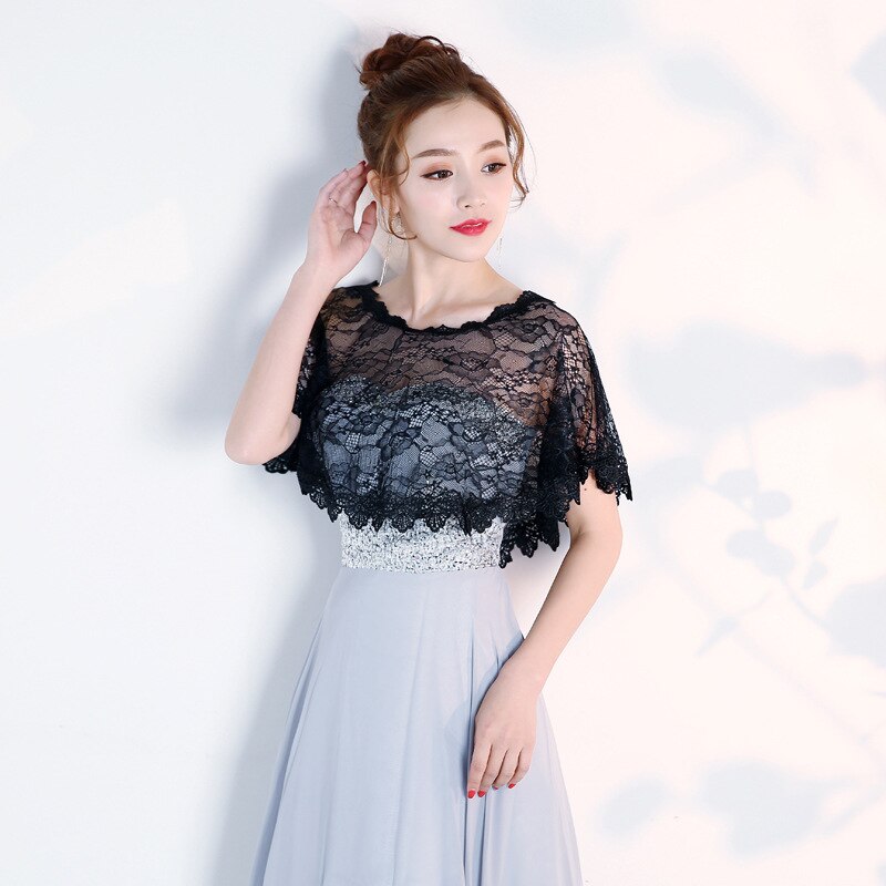 Lace Wedding Wraps Short Bridal Shawl Summer Lace Female Evening Party Capes Wedding Accessories Women's Jacket: black