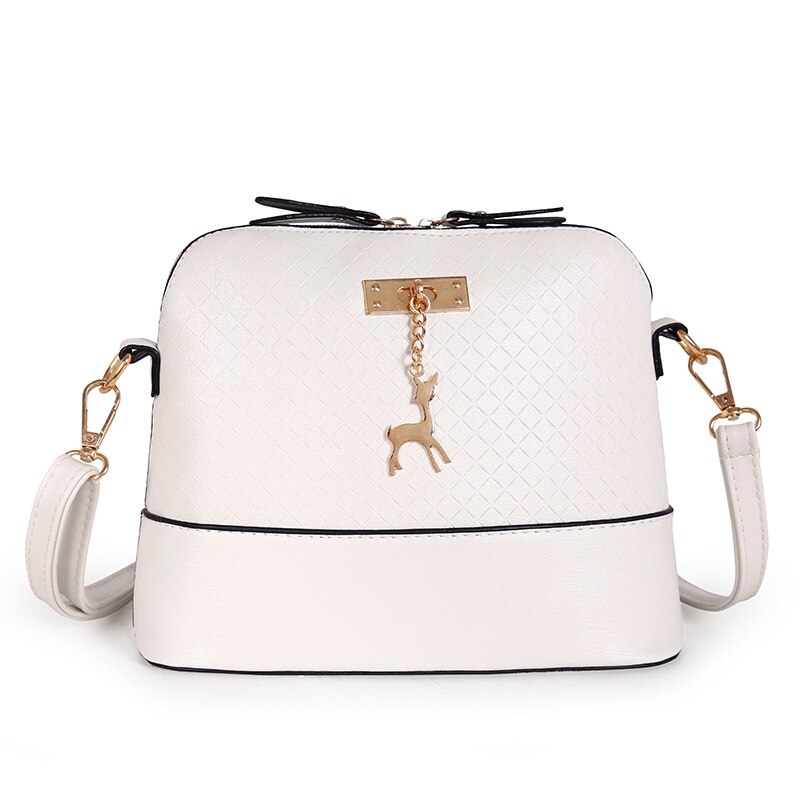 Women Messenger Bags Mini PU Leather Bag With Deer Toy Shell Shape Bag Women Shoulder Bags Ladies Zipper Handbag: White